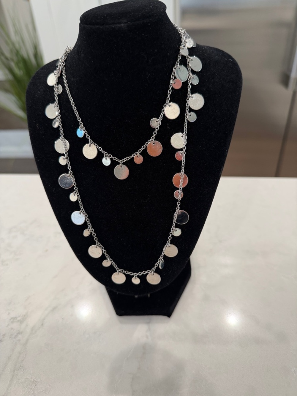 Lia Sophia Silver Disc Long Necklace